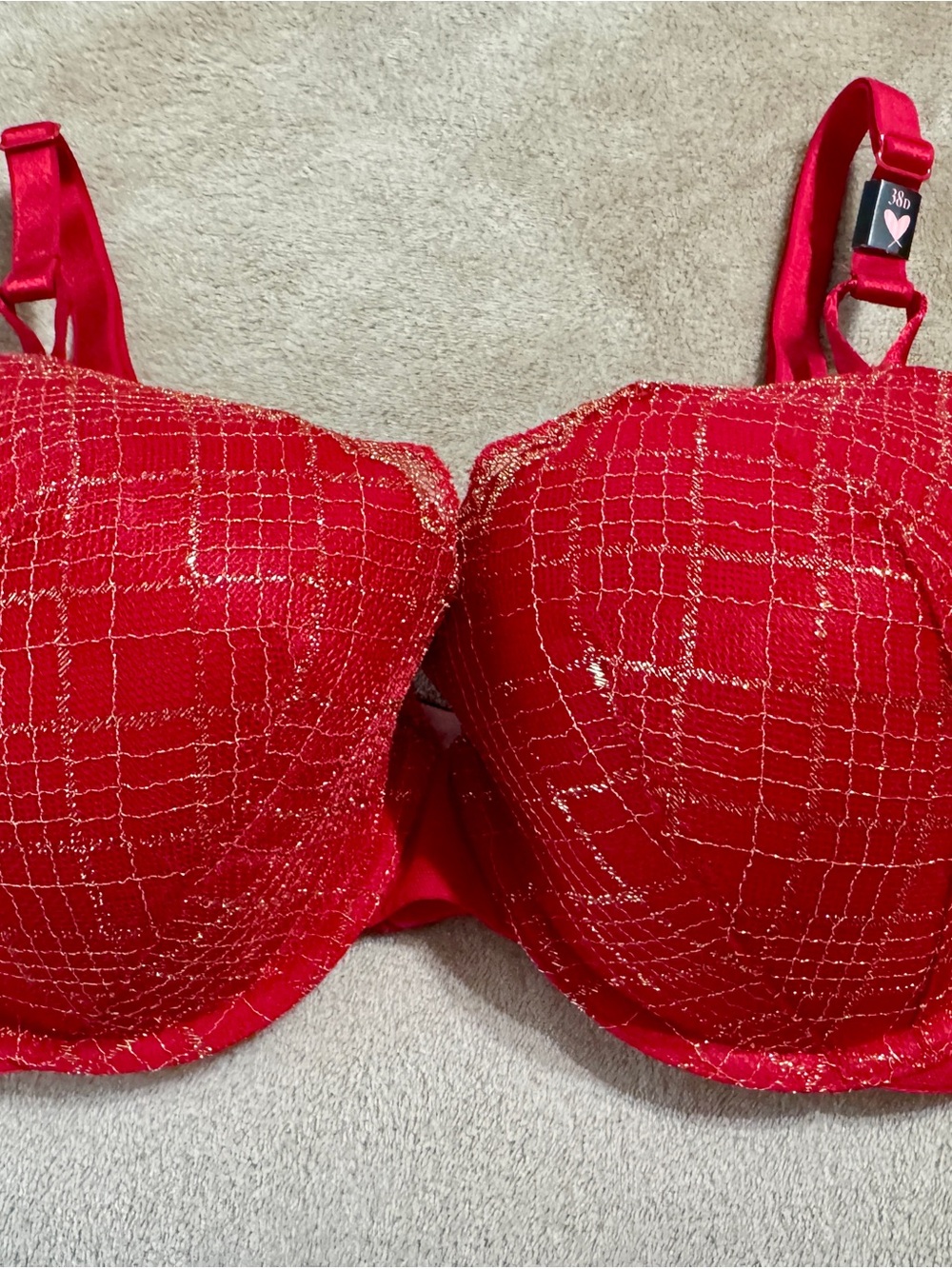 Victoria’s Secret Red & Gold Lace-Effect, Full-Coverage Underwire Bra; NWT!!